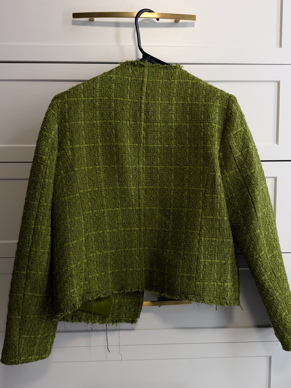 MANGO Olive Green Tweed Jacket Jewel Gold Buttons Size M - Picture 3 of 3